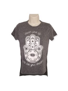 Hamsa Hand Graphic T-Shirt Dream Your Life Gray Womens Top XS